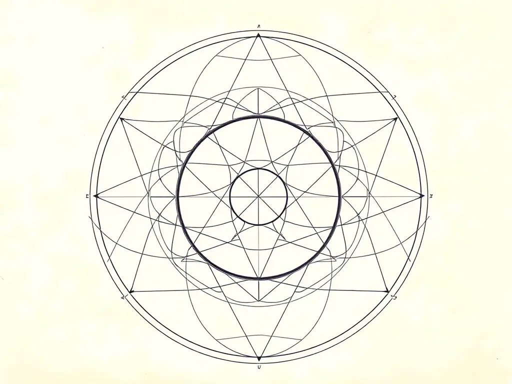 An image depicting a geometric representation of the first verse of Genesis, showcasing the geometric patterns and relationships that emerge from the text.